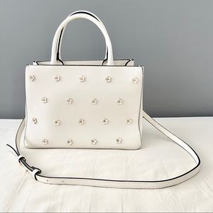 H&M Crossbody Handbag with Decorative Floral Appliqués and Studs. White/ Cream.